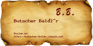 Butscher Balár névjegykártya